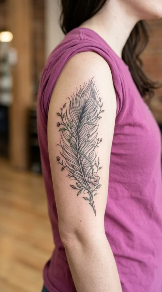Peacock Feather Wrapped in Botanical Vines