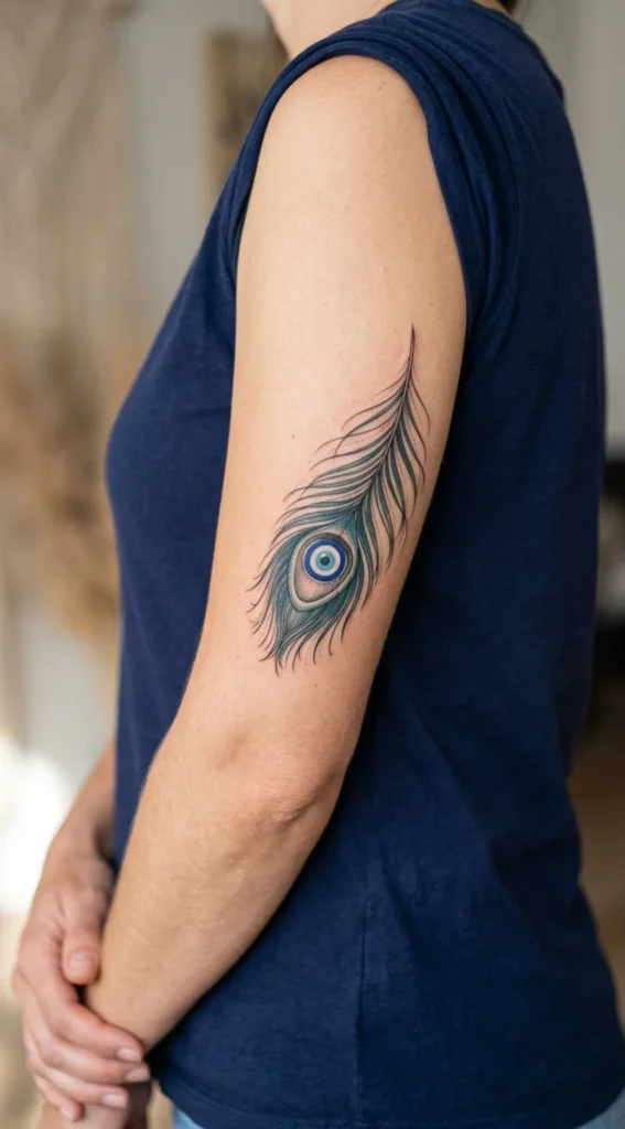 Peacock Feather and Evil Eye Tattoo