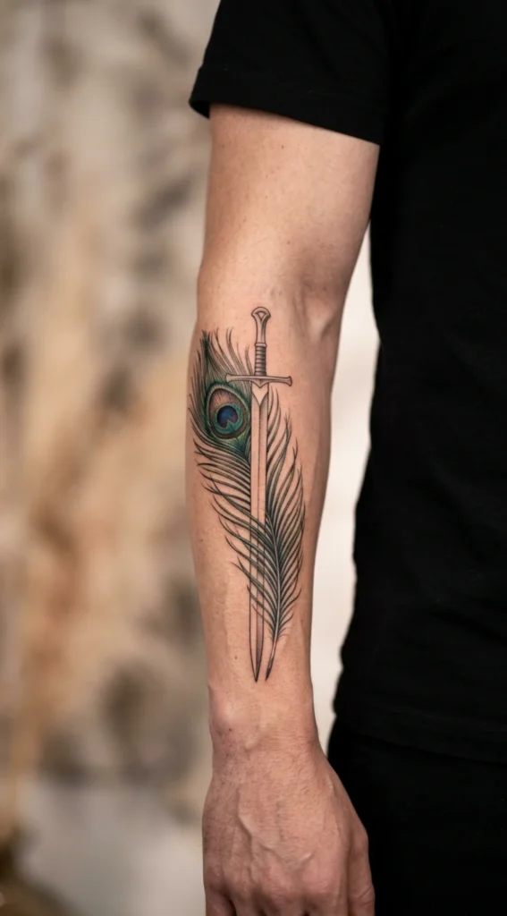  Peacock Feather and Sword Design