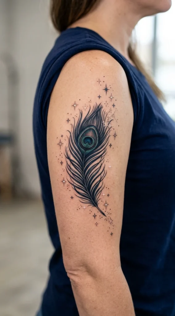 Peacock Feather with Stars and Sparkles