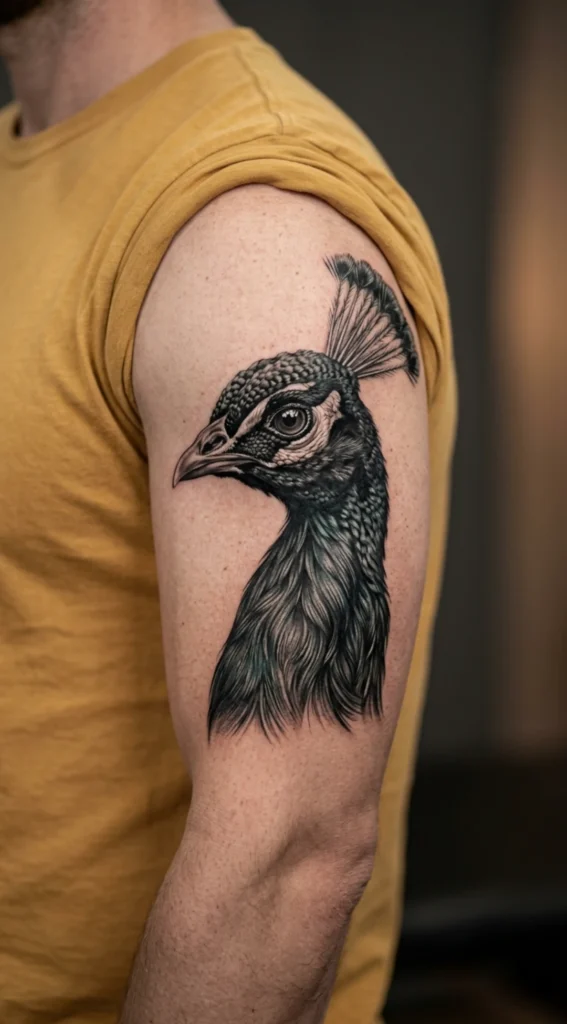 Peacock Head Portrait with Intense Detail