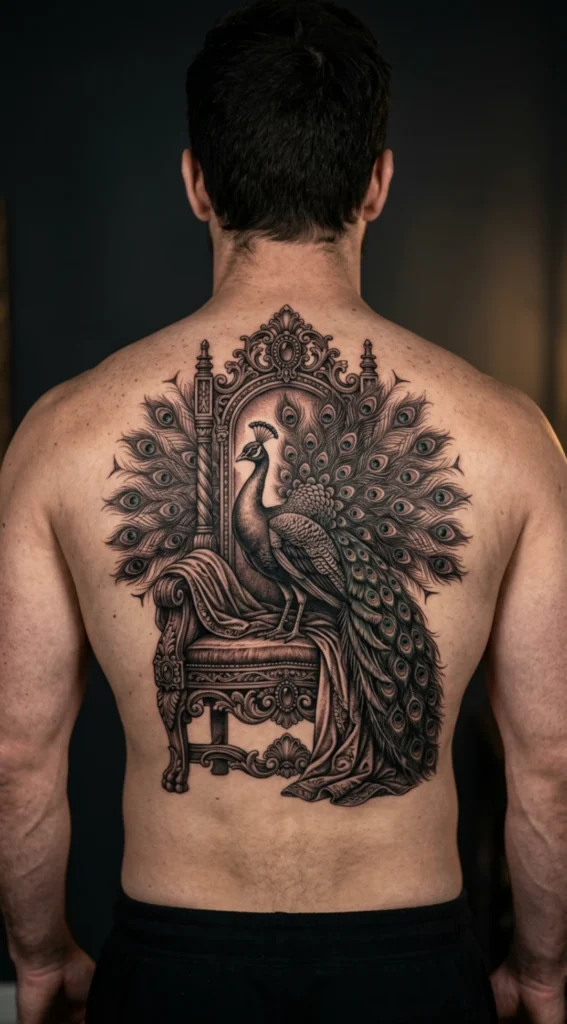 Peacock Perched on a Throne Design