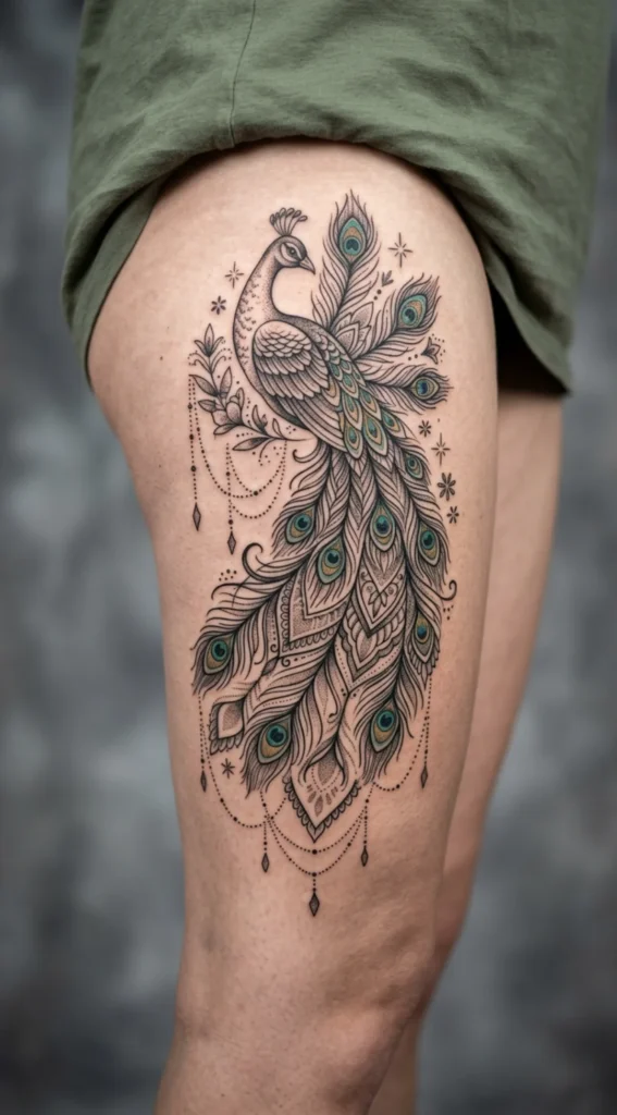 Peacock Thigh Piece with Decorative Tail