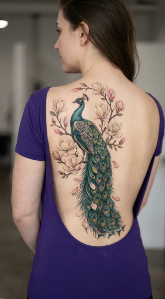 Peacock and Magnolia Flower Arrangement