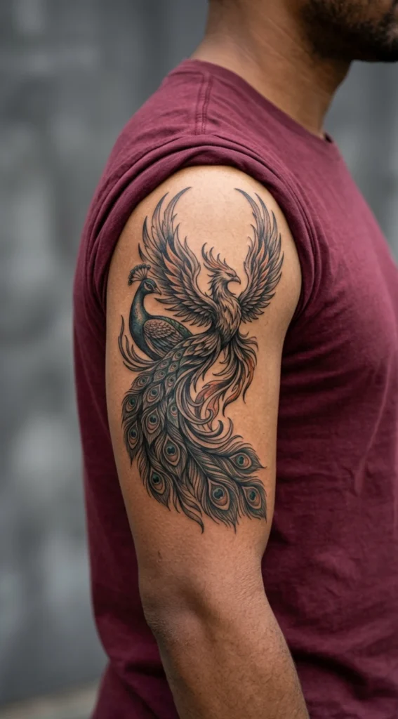 Peacock and Phoenix Hybrid Tattoo