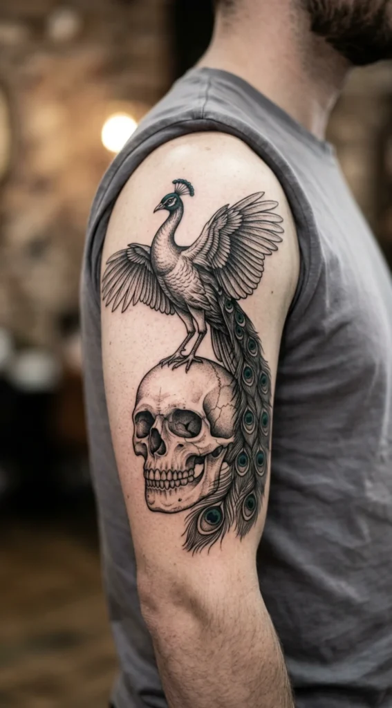  Peacock and Skull Contrast Design
