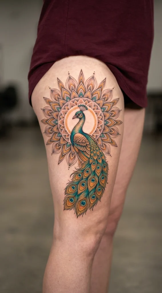 Peacock and Sun Mandala Tattoo