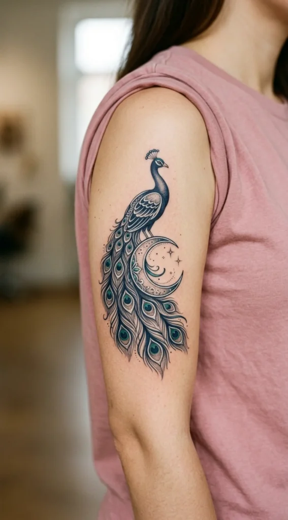 Peacock with Crescent Moon