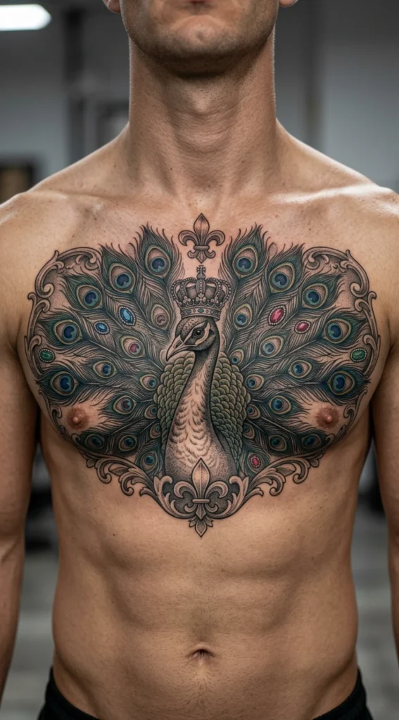 Peacock with Crown and Royal Elements