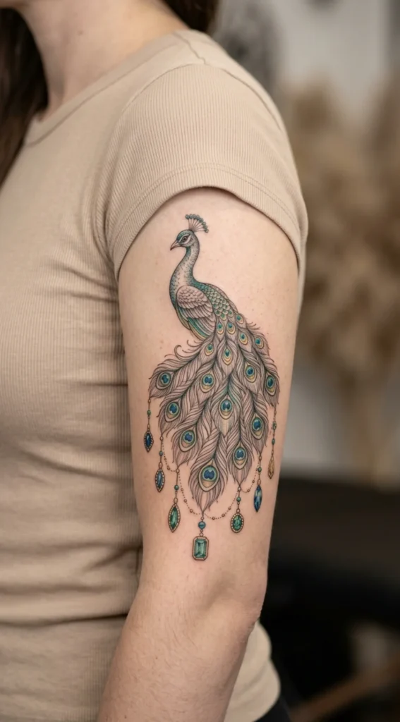 Peacock with Hanging Gem Elements