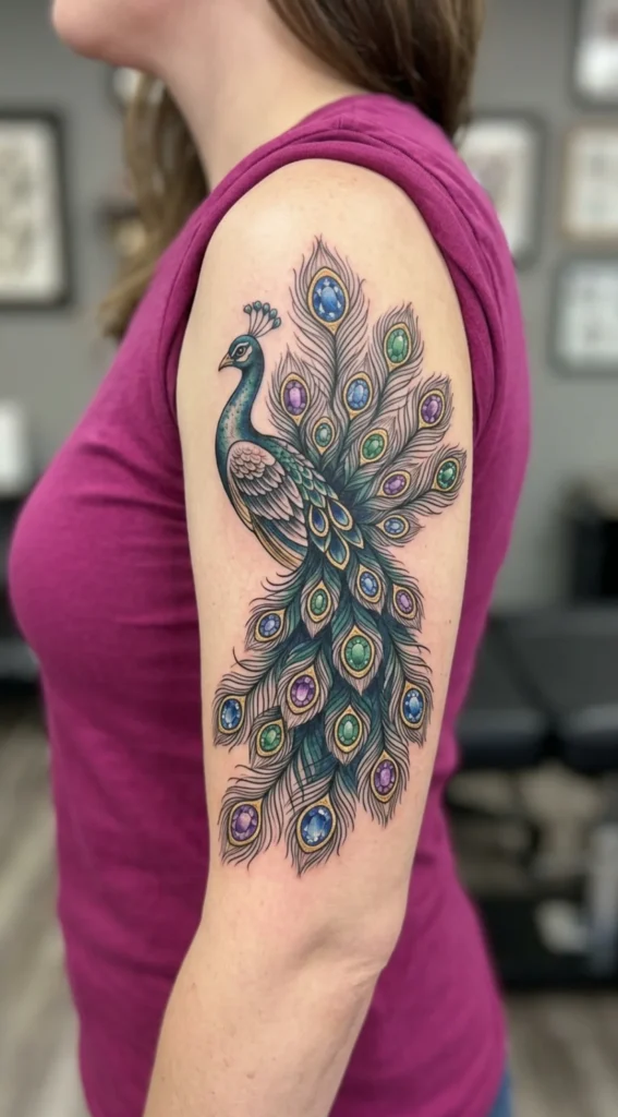 Peacock with Jewel-Inspired Tail Feathers