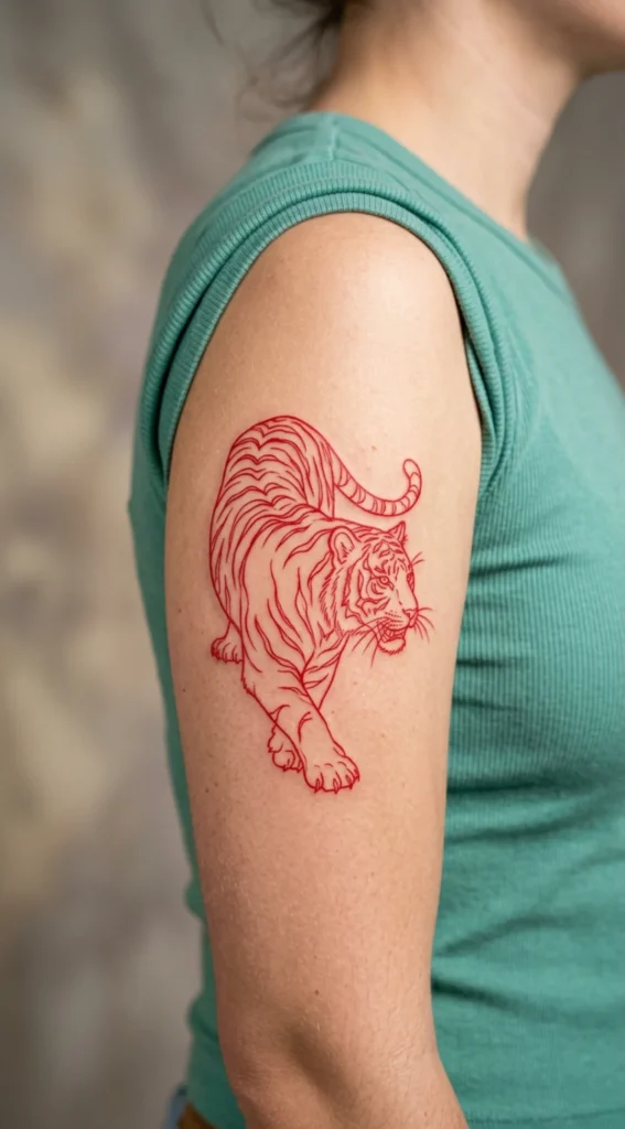 Red Ink Tiger Outline on Upper Arm