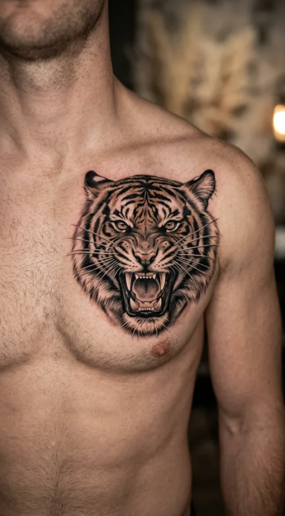 Roaring Tiger Head with Intense Expression