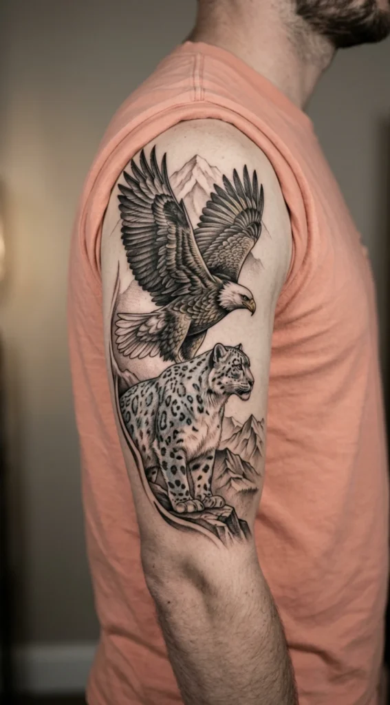 Snow Leopard and Eagle Design
