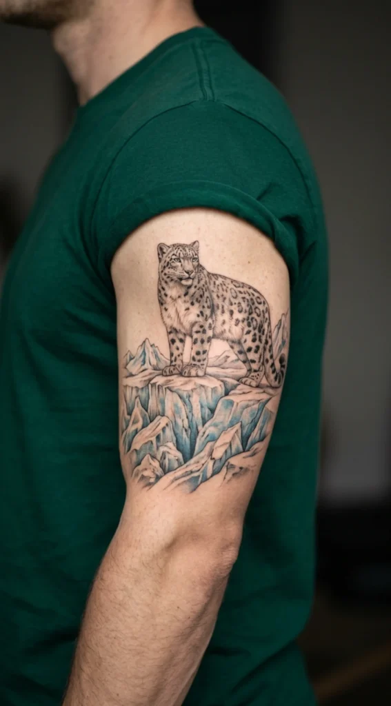 Snow Leopard and Glacier Scene