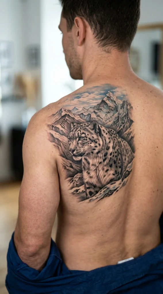 Snow Leopard with Himalayan Mountain Range
