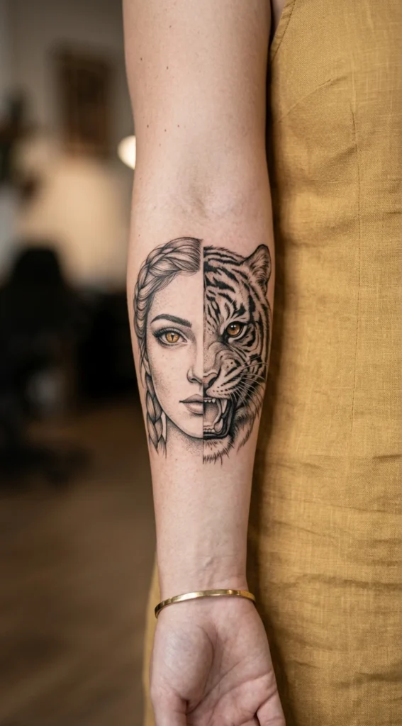Surreal Eye Swap Half Tiger Half Woman Design