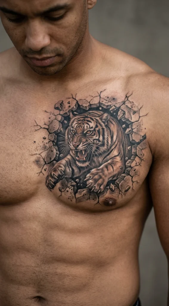 Tiger Breaking Through Stone Design