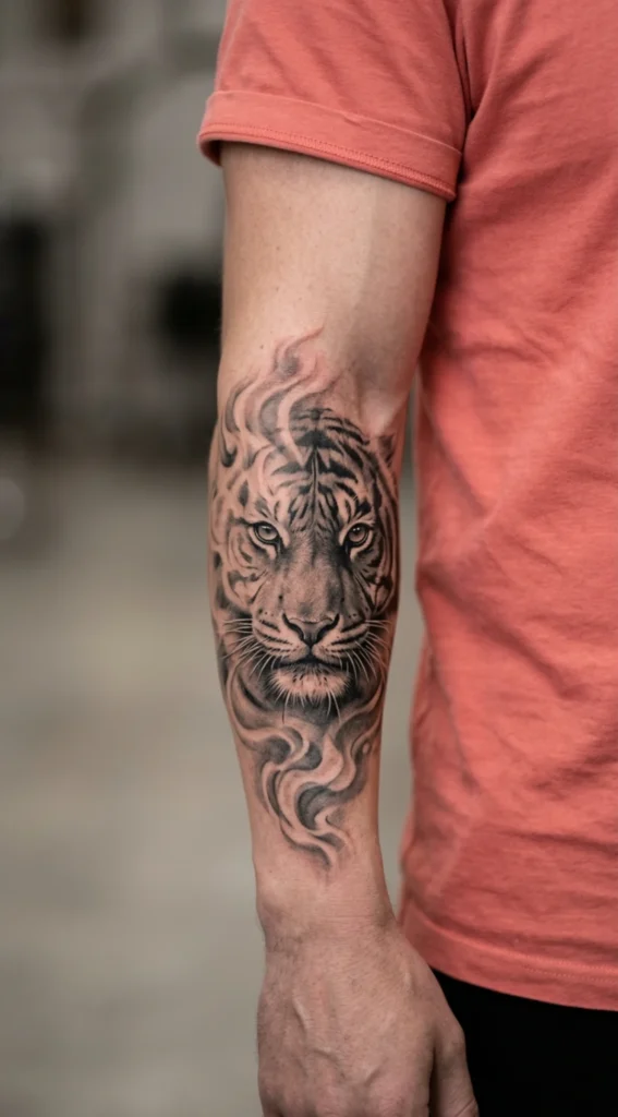 Tiger Emerging from Smoke Forearm Concept
