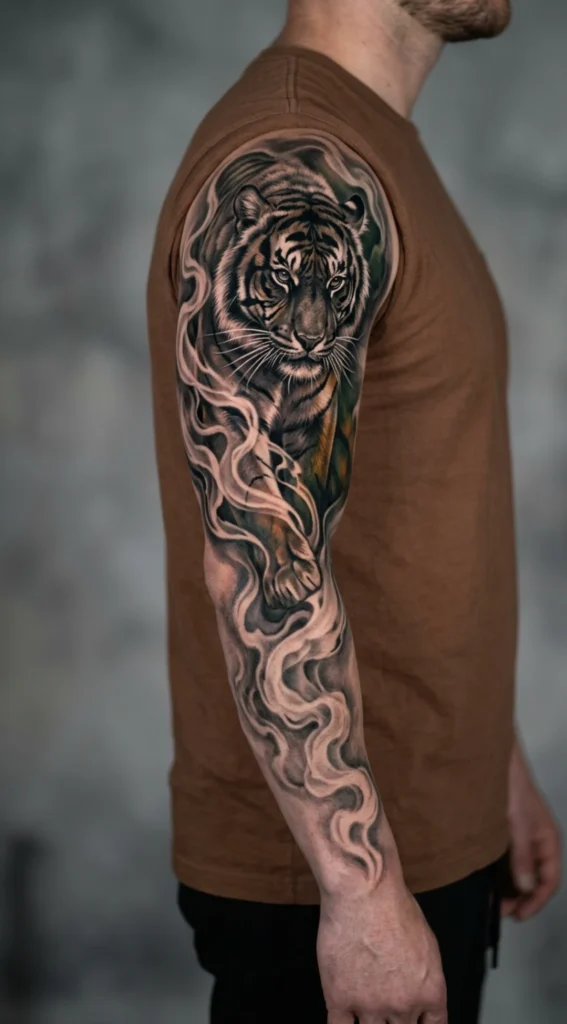 Tiger Emerging from Smoke Full Sleeve