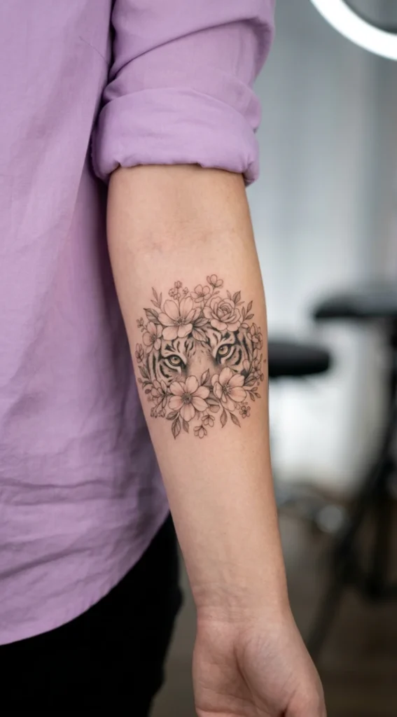 Tiger Eyes Hidden Among Blossoms