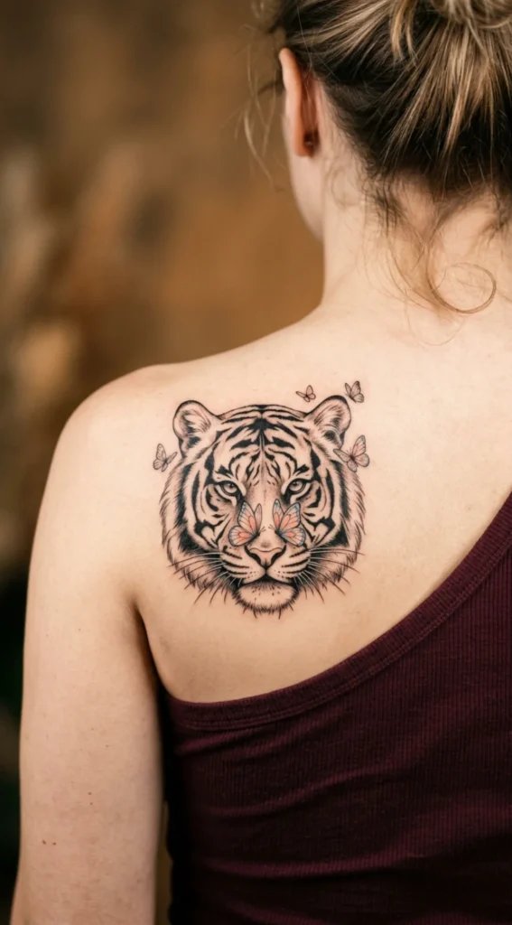 Tiger Face with Butterfly Accents