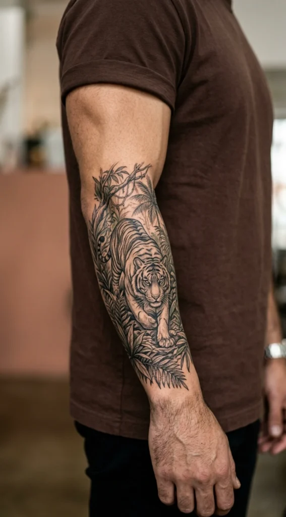 Tiger Forearm Hunting Scene in Dense Jungle