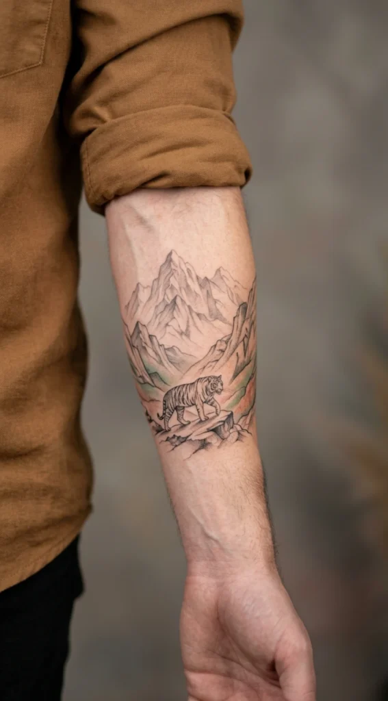 Tiger Forearm Mountain Landscape Roaming Scene