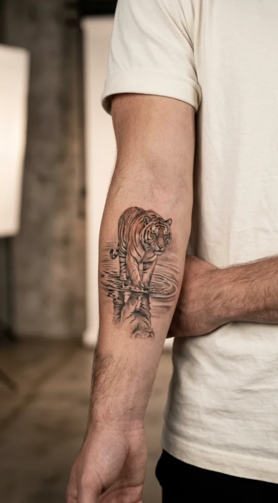 Tiger Forearm River Crossing Wildlife Scene