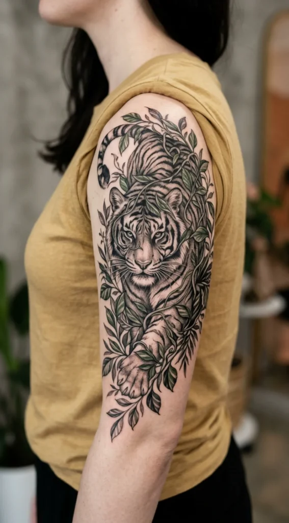 Tiger Wrapped in Botanical Vines