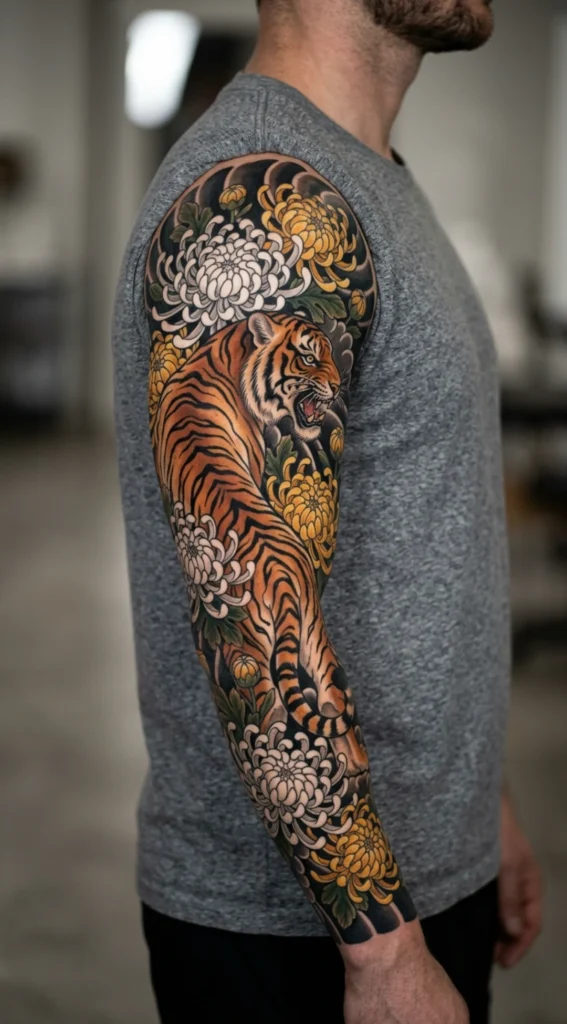 Tiger and Chrysanthemum Full Sleeve