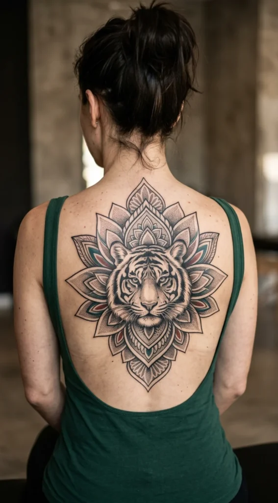 Tiger and Lotus Mandala Back Piece