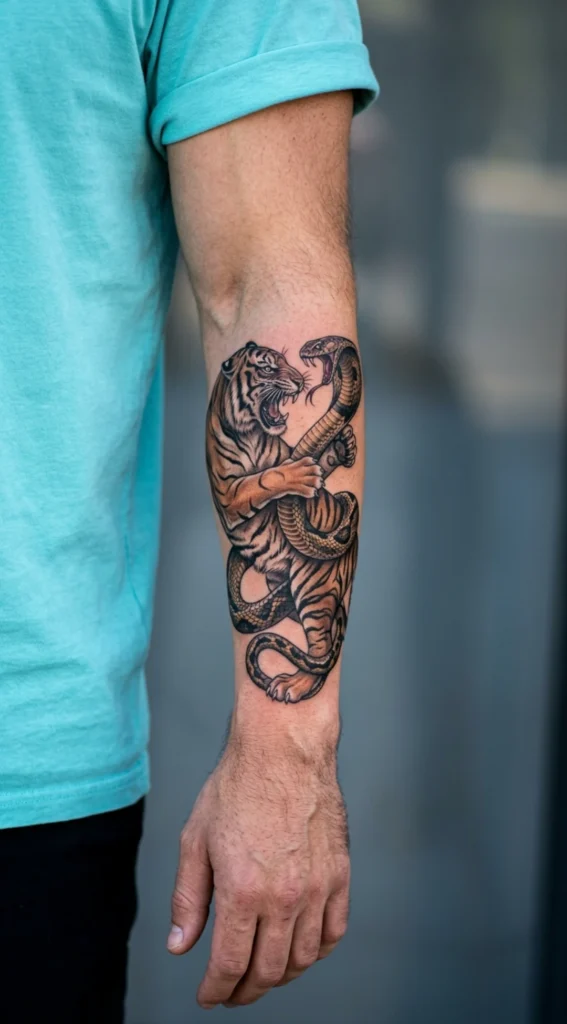 Tiger and Snake Forearm Battle Scene