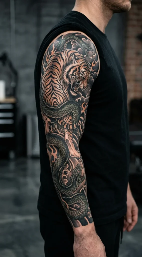 Tiger and Snake Full Sleeve Design