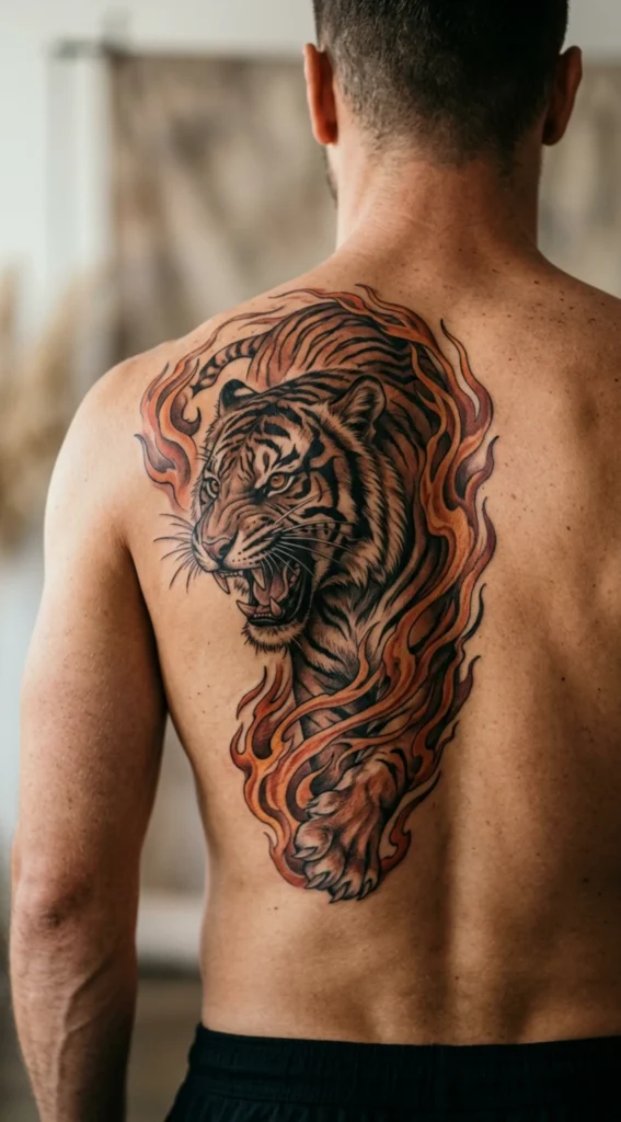 Tiger with Flames and Power Elements