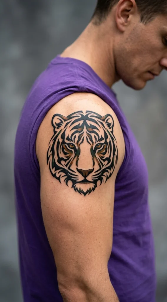Tribal Inspired Tiger Face Tattoo