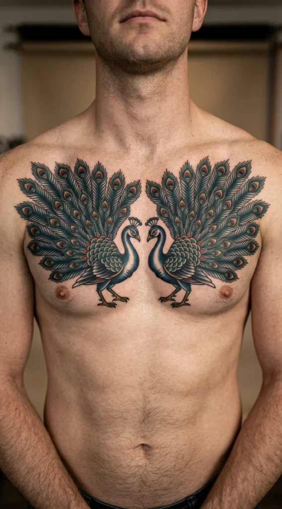 Twin Peacock Traditional Artwork