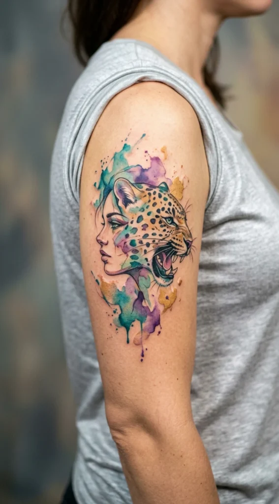 Watercolor Leopard Woman Fusion