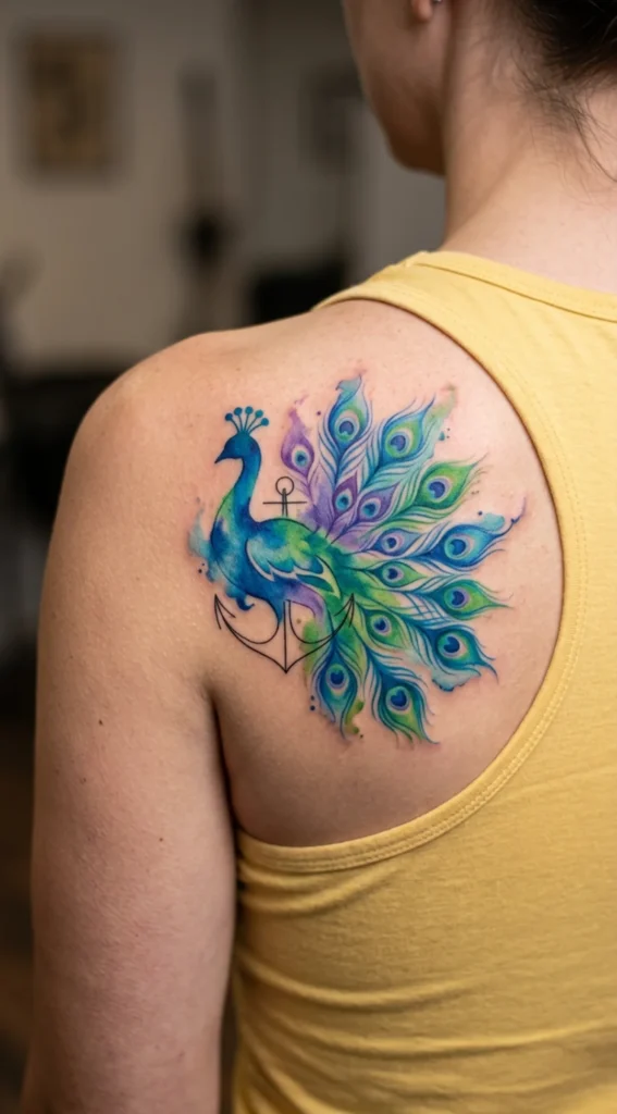 Watercolor Style Peacock Silhouette