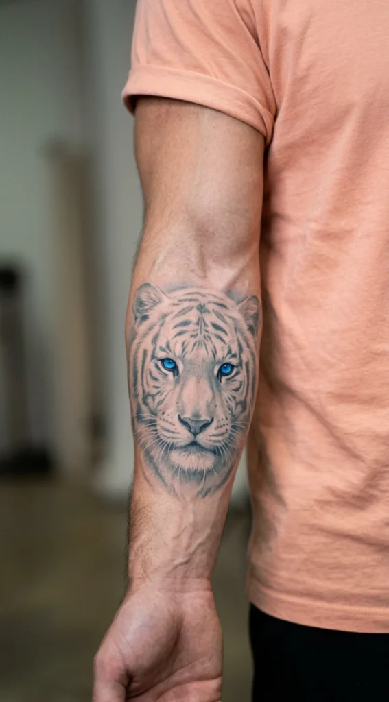 White Tiger Forearm with Blue Eyes Focus