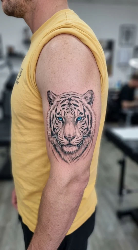 White Tiger with Piercing Blue Eyes