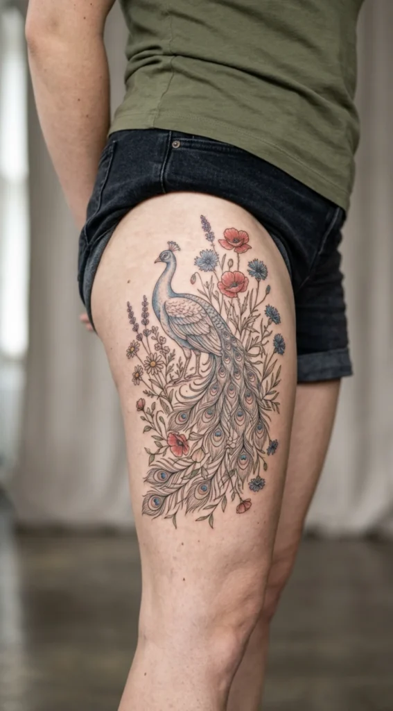Wildflower Peacock Thigh Artwork