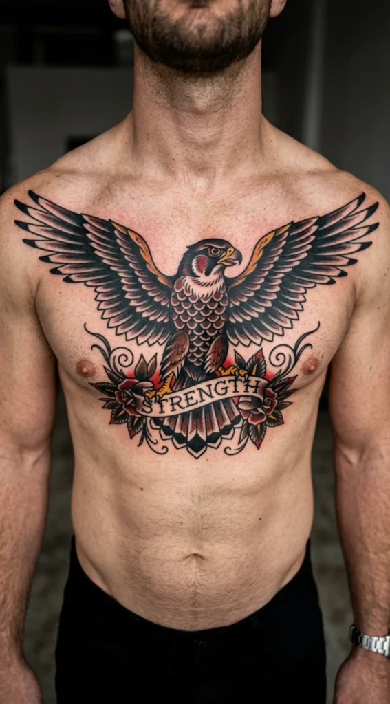 American Traditional Falcon Chest Piece
