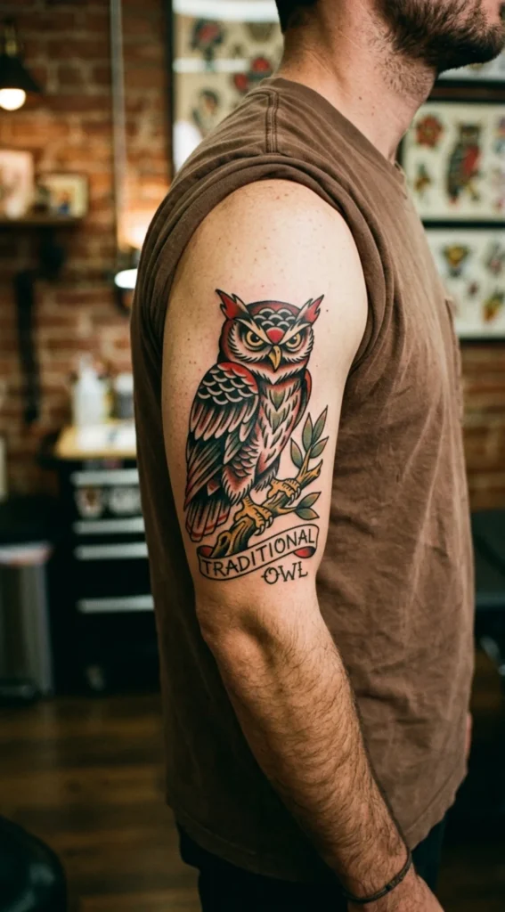 American Traditional Owl Tattoo