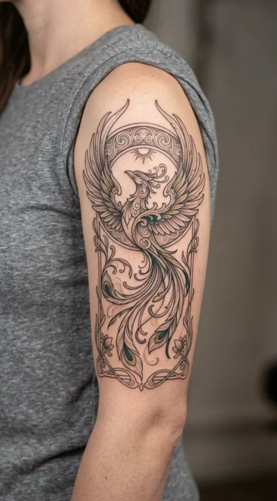  Art Nouveau Phoenix with Flowing Curves