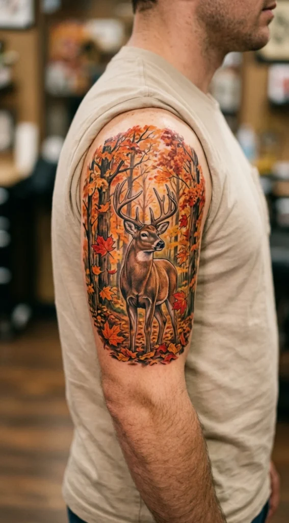 Autumn Forest Deer Scene