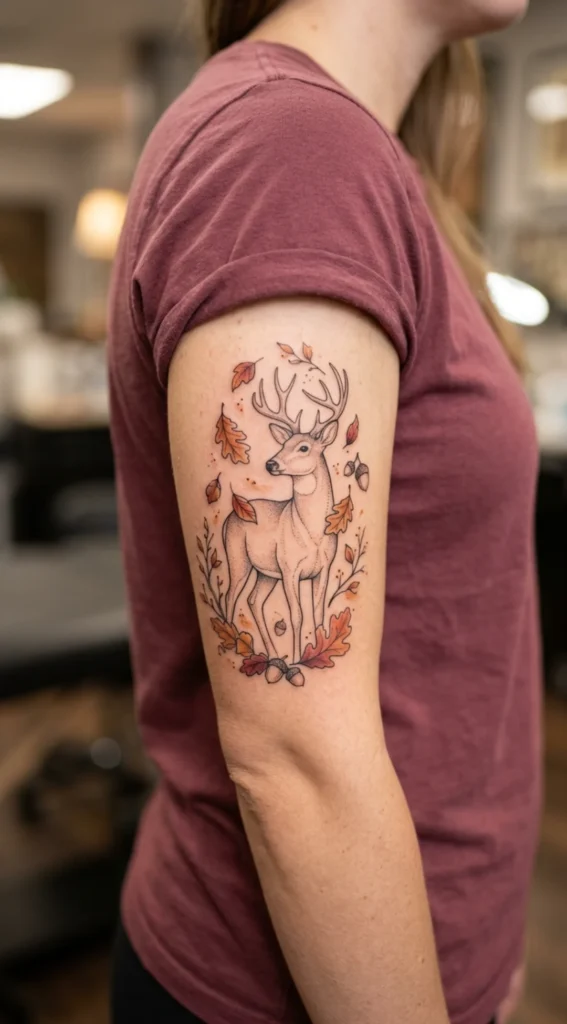 Autumn Woodland Deer Scene