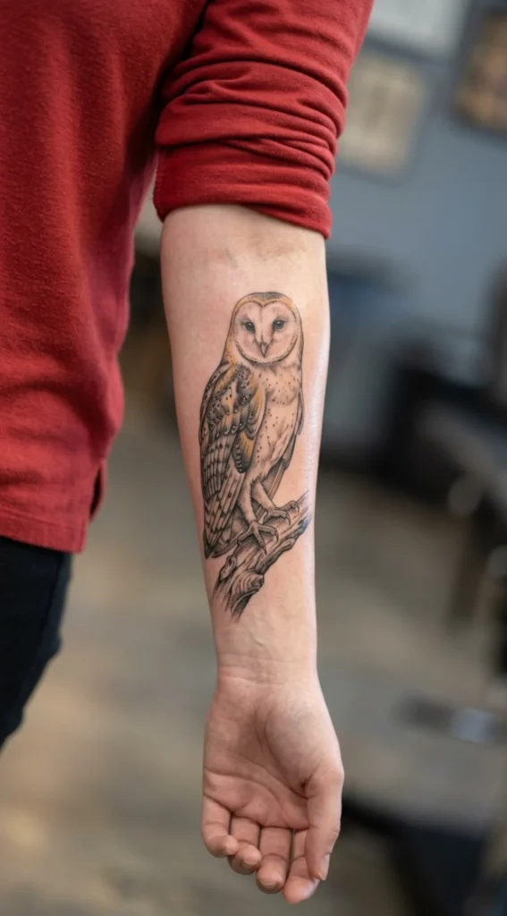 Barn Owl Forearm Tattoo