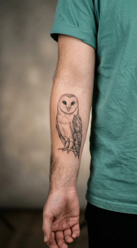 Barn Owl Forearm Tattoo