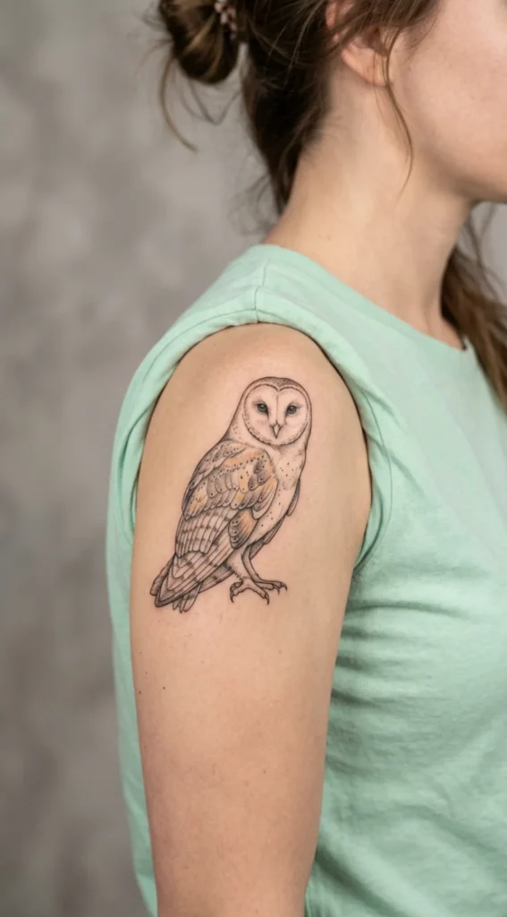 Barn Owl Shoulder Tattoo
